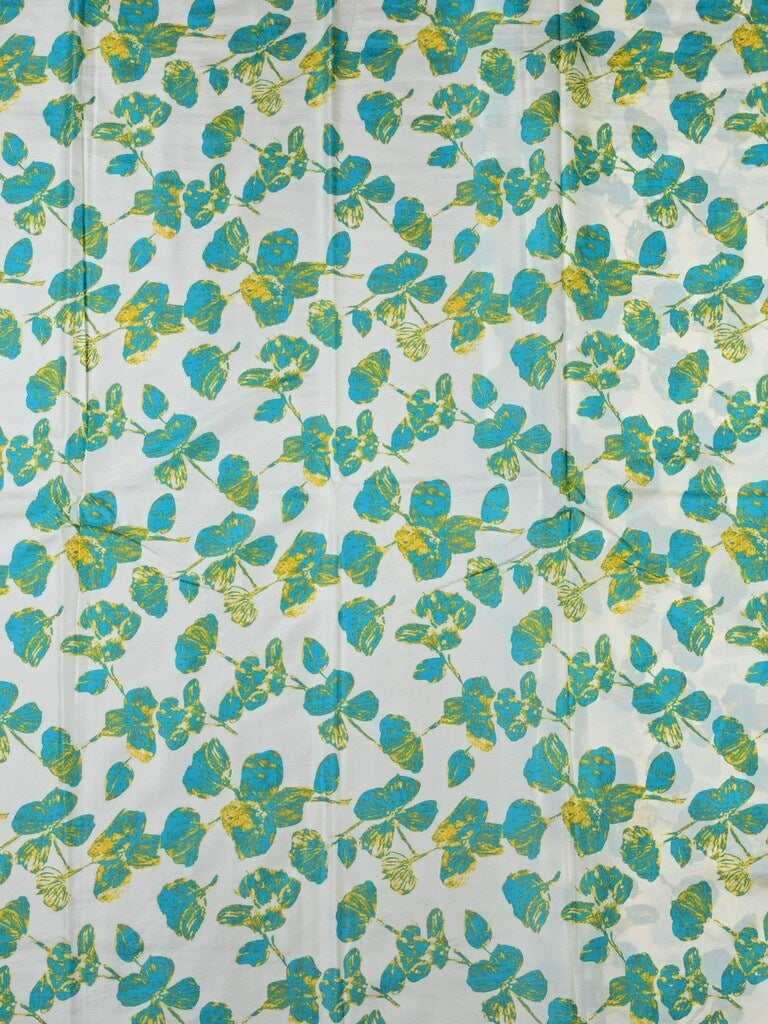 Mulberry silk fabric white and sky blue color with allover floral prints