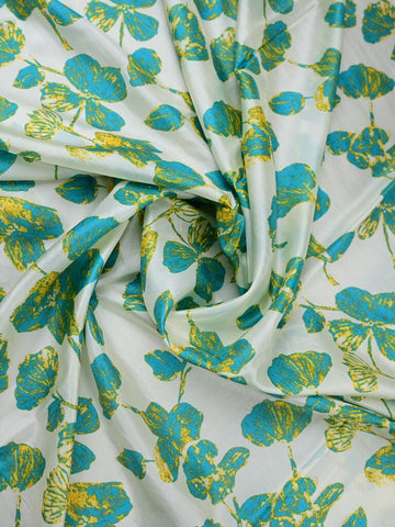 Mulberry silk fabric white and sky blue color with allover floral prints