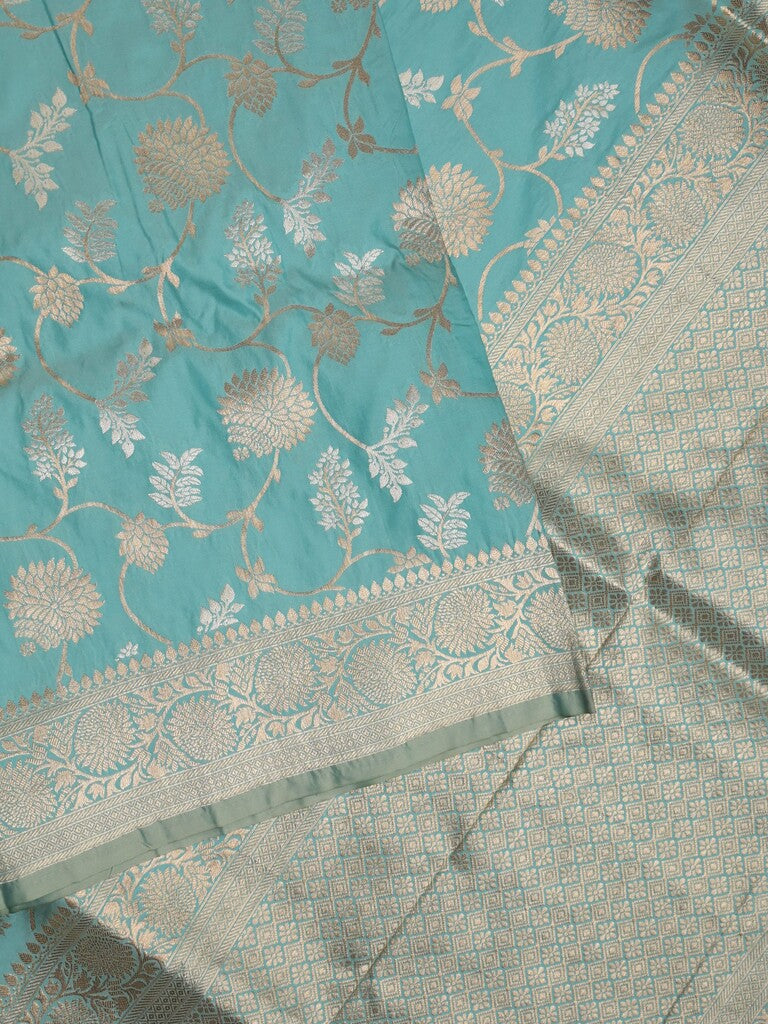 Banaras fancy saree light blue color allover zari weaves & zari border with rich pallu and plain blouse