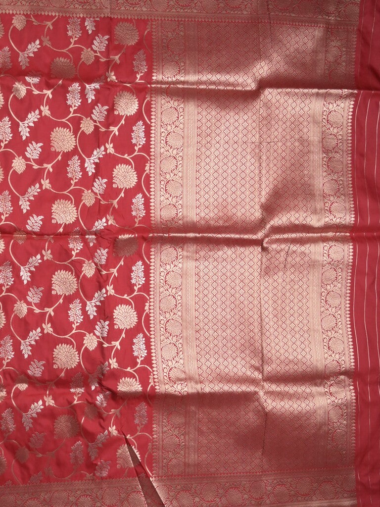 Banaras fancy saree red color allover zari weaves & zari border with rich pallu and plain blouse