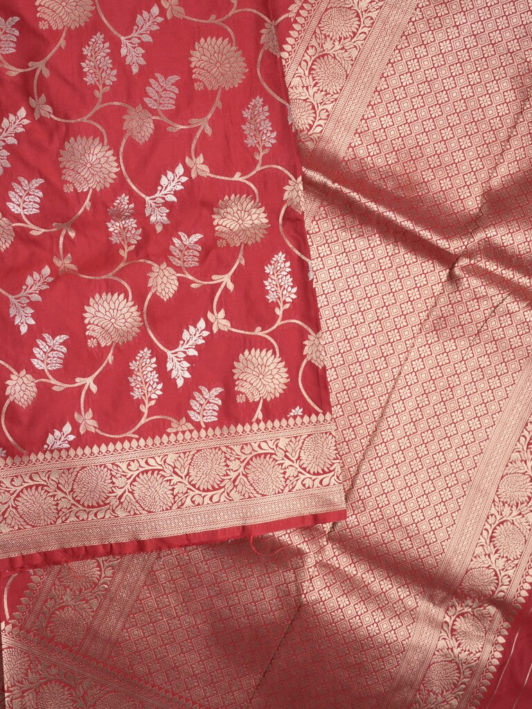 Banaras fancy saree red color allover zari weaves & zari border with rich pallu and plain blouse