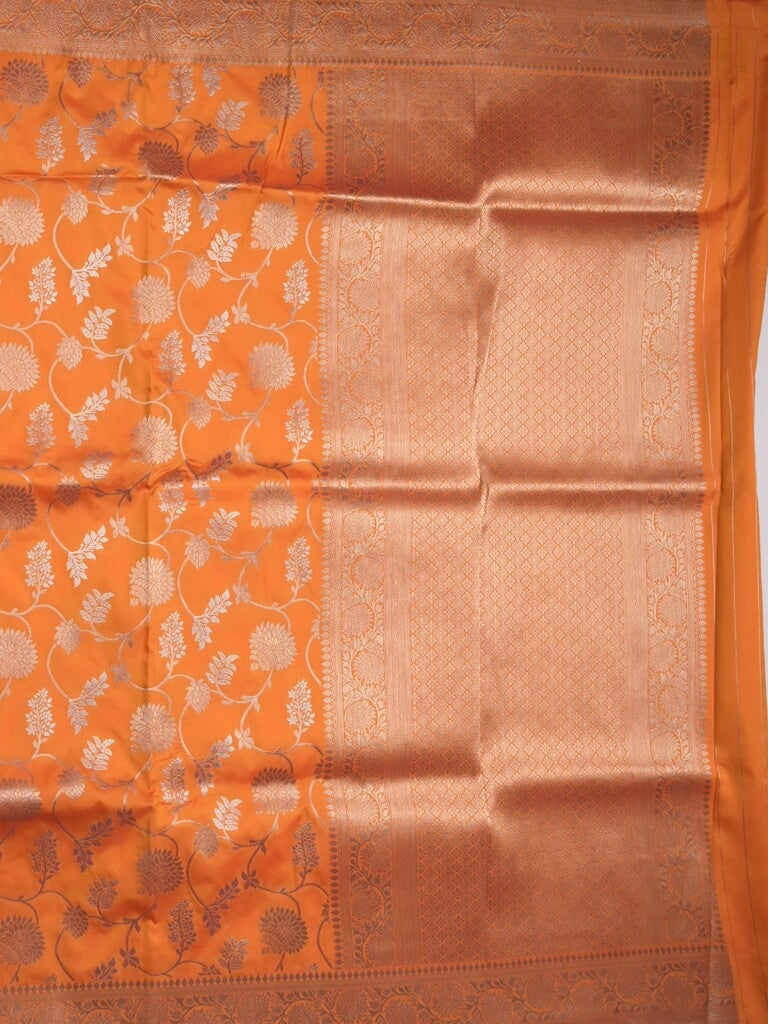 Banaras fancy saree orange color allover zari weaves & zari border with rich pallu and plain blouse