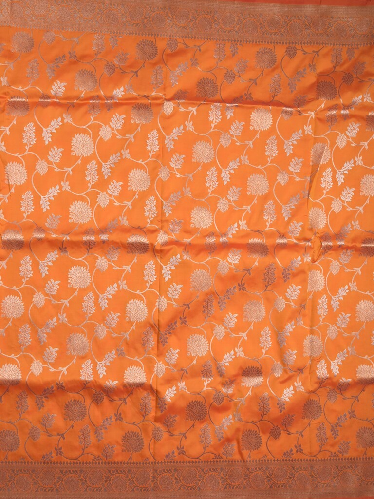 Banaras fancy saree orange color allover zari weaves & zari border with rich pallu and plain blouse