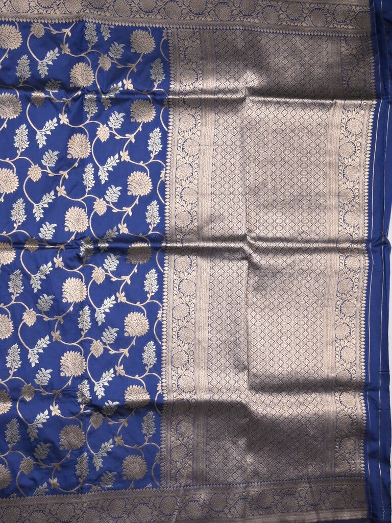 Banaras fancy saree royal blue color allover zari weaves & zari border with rich pallu and plain blouse