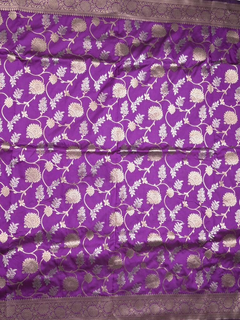 Banaras fancy saree purple color allover zari weaves & zari border with rich pallu and plain blouse