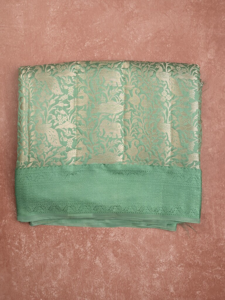 Banaras fancy saree lux green color allover zari weaves & kaddi border with brocade pallu and brocade blouse
