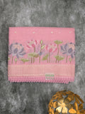 Kota fancy saree light pink color allover zari motifs & fancy zari border with running pallu and attached self blouse