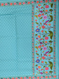 Organza fancy saree sky blue color allover weaves & weaving border with short pallu and printed blouse