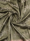 Tussar fancy saree olive green color allover prints & printed border with printed pallu and contrast printed blouse