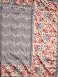 Tussar fancy saree grey color allover prints & printed border with printed pallu and contrast printed blouse