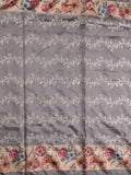 Tussar fancy saree grey color allover prints & printed border with printed pallu and contrast printed blouse