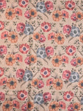 Tussar fancy saree dark peach color allover prints & printed border with printed pallu and contrast printed blouse