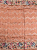 Tussar fancy saree dark peach color allover prints & printed border with printed pallu and contrast printed blouse