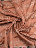 Tussar fancy saree dark peach color allover prints & printed border with printed pallu and contrast printed blouse