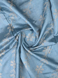 Tussar fancy saree blue color allover prints & printed border with printed pallu and contrast printed blouse
