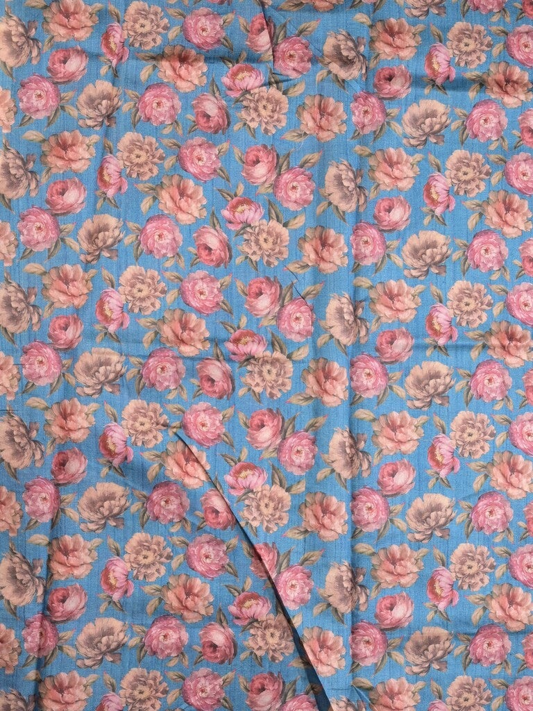 Tussar fancy saree blue color allover prints & printed border with printed pallu and contrast printed blouse