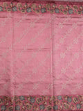 Tussar fancy saree light pink color allover prints & printed border with printed pallu and contrast printed blouse