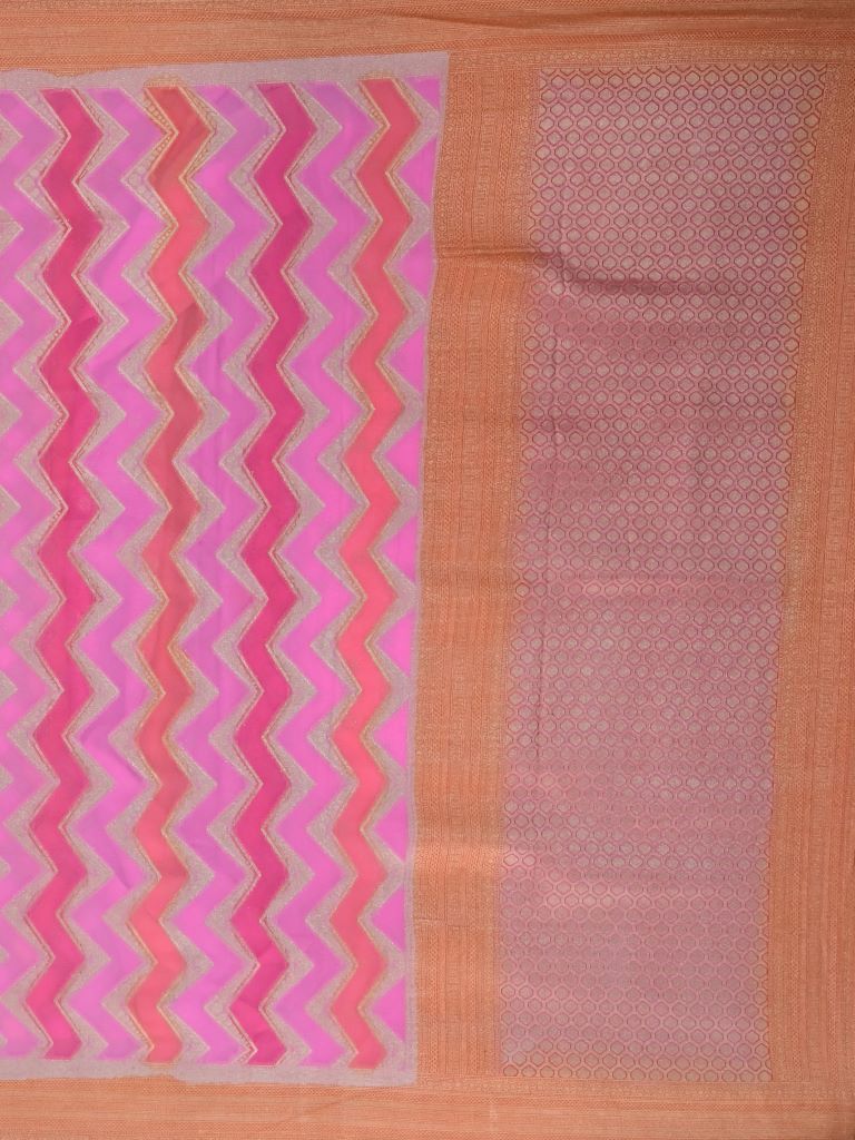 Pure georgette fancy saree pink color allover zari weaves & zari border with rich pallu and attached blouse with motifs