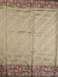 Tussar fancy saree light olive green color allover prints & printed border with printed pallu and contrast printed blouse