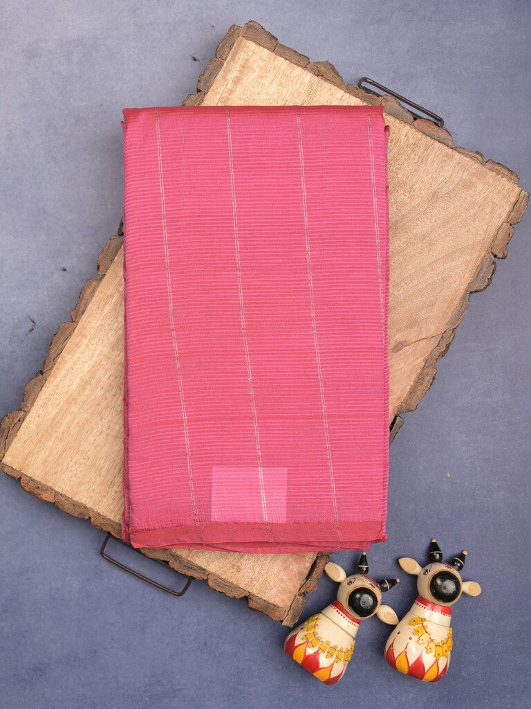 Mangalagiri fancy saree pink color allover zari stripes with contrast pallu and plain blouse