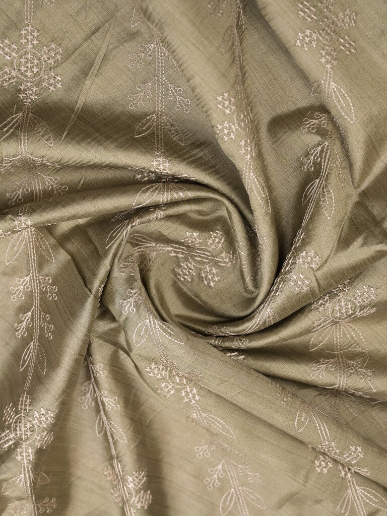 Tussar fancy saree light olive green color allover prints & printed border with printed pallu and contrast printed blouse