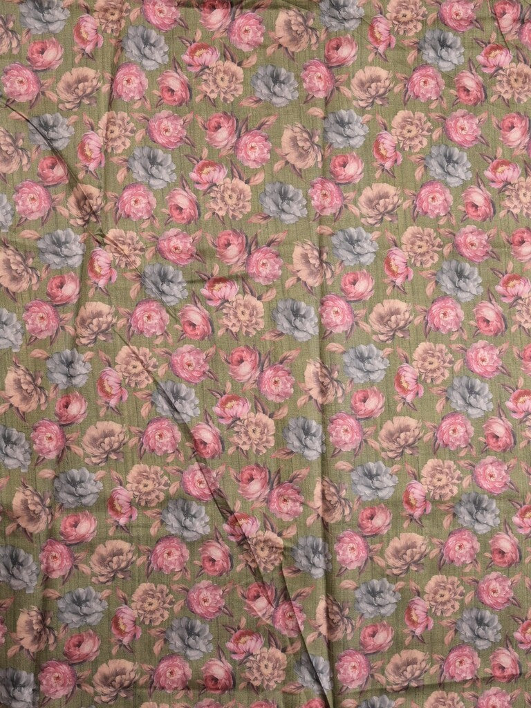 Tussar fancy saree light olive green color allover prints & printed border with printed pallu and contrast printed blouse
