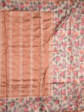 Tussar fancy saree dark peach color allover prints & printed border with printed pallu and contrast printed blouse