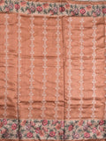 Tussar fancy saree dark peach color allover prints & printed border with printed pallu and contrast printed blouse