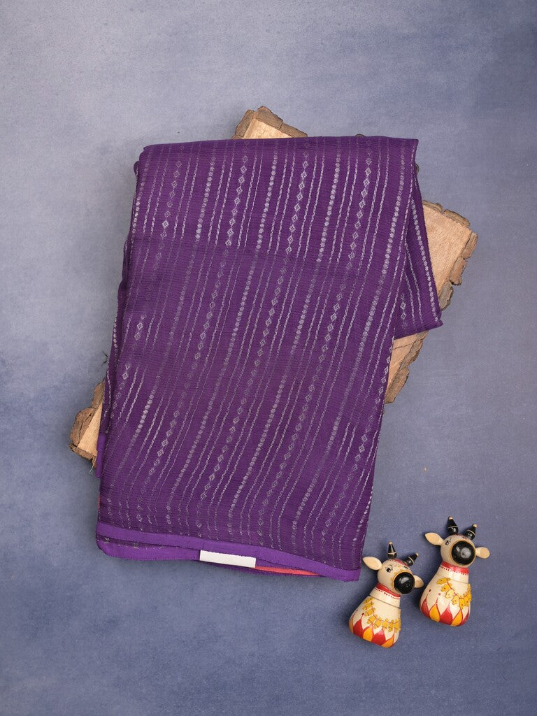 Mangalagiri fancy saree purple color allover zari stripes with contrast pallu and contrast plain blouse