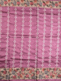 Tussar fancy saree purple color allover prints & printed border with printed pallu and contrast printed blouse