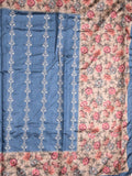 Tussar fancy saree blue color allover prints & printed border with printed pallu and contrast printed blouse