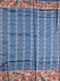 Tussar fancy saree blue color allover prints & printed border with printed pallu and contrast printed blouse