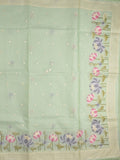 Kota fancy saree light green color allover zari motifs & fancy zari border with running pallu and attached self blouse