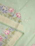 Kota fancy saree light green color allover zari motifs & fancy zari border with running pallu and attached self blouse
