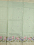 Kota fancy saree light green color allover zari motifs & fancy zari border with running pallu and attached self blouse