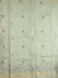 Kota fancy saree light green color allover zari motifs & fancy zari border with running pallu and attached self blouse