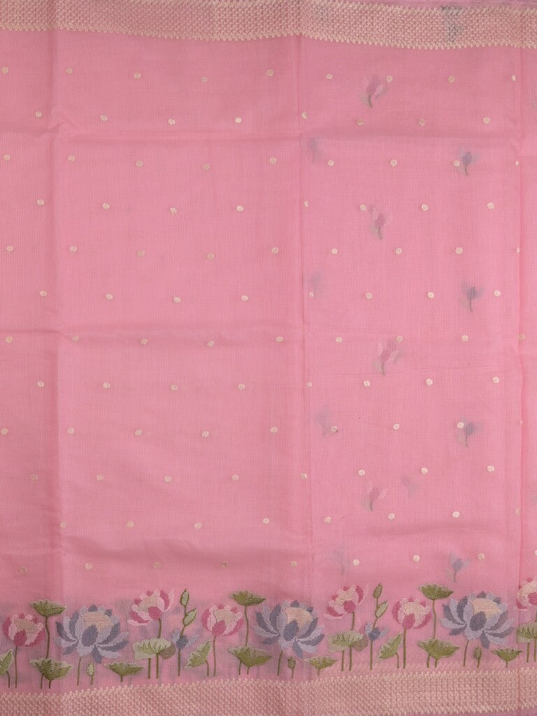 Kota fancy saree light pink color allover zari motifs & fancy zari border with running pallu and attached self blouse
