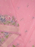 Kota fancy saree light pink color allover zari motifs & fancy zari border with running pallu and attached self blouse