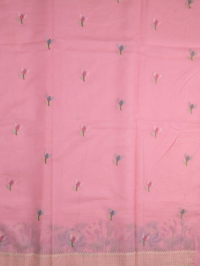 Kota fancy saree light pink color allover zari motifs & fancy zari border with running pallu and attached self blouse