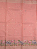 Kota fancy saree peach color allover zari motifs & fancy zari border with running pallu and attached self blouse