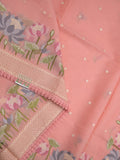 Kota fancy saree peach color allover zari motifs & fancy zari border with running pallu and attached self blouse