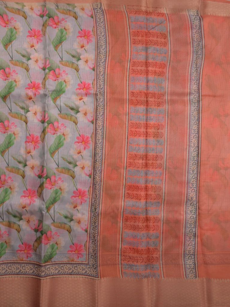 kota fancy saree sea blue color allover digital prints & zari border with printed pallu and contrast blouse