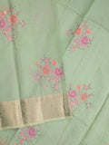 Kota fancy saree pista green color allover embroidery & zari border with short pallu and attached plain blouse