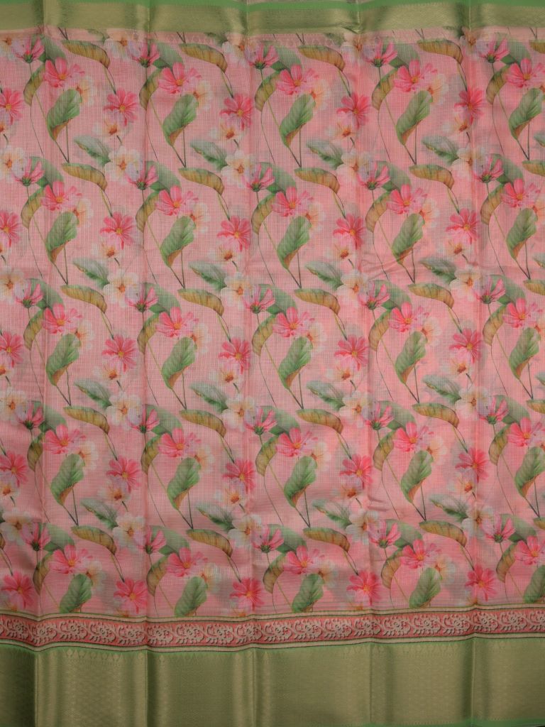 kota fancy saree light pink color allover digital prints & zari border with printed pallu and contrast blouse