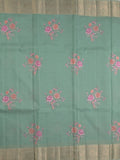 Kota fancy saree lux green color allover embroidery & zari border with short pallu and attached plain blouse
