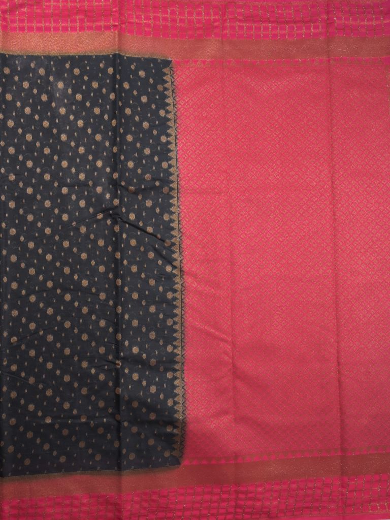 Jute fancy saree black color allover zari butis & zari checks border with rich pallu and contrast plain blouse