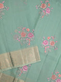 Kota fancy saree lux green color allover embroidery & zari border with short pallu and attached plain blouse