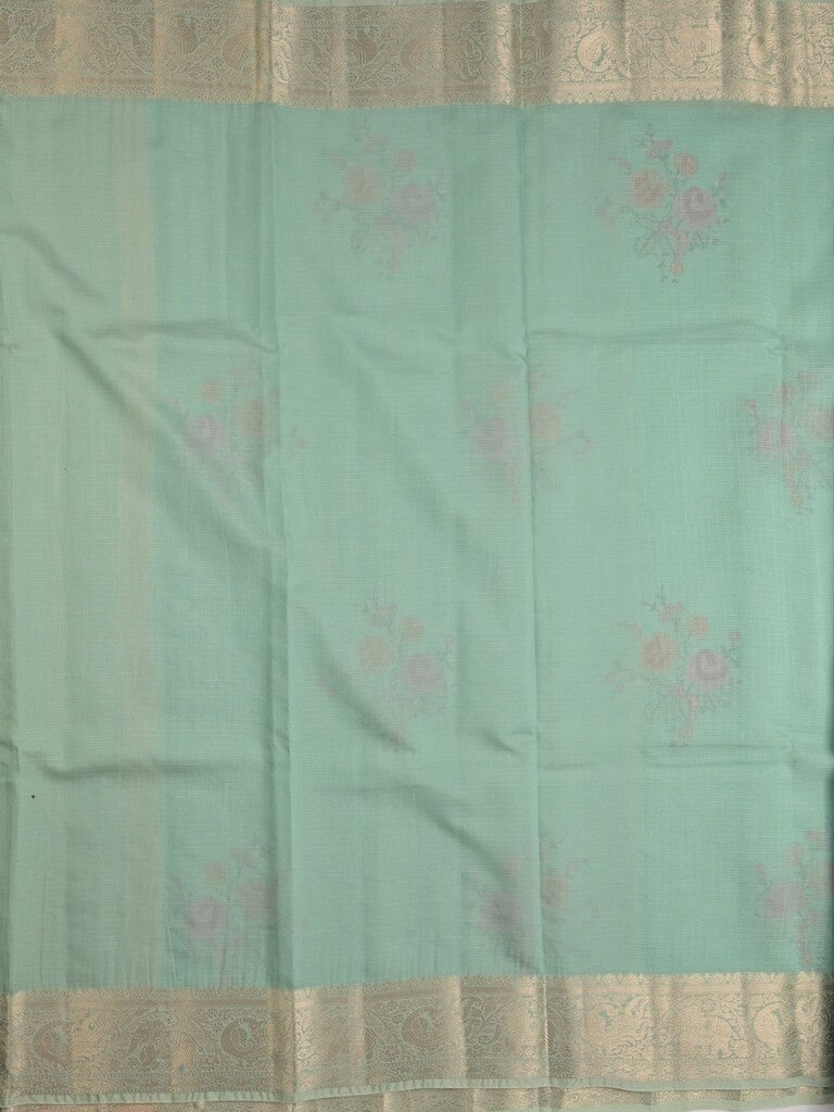 Kota fancy saree lux green color allover embroidery & zari border with short pallu and attached plain blouse