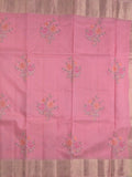 Kota fancy saree light pink color allover embroidery & zari border with short pallu and attached plain blouse