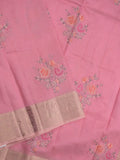 Kota fancy saree light pink color allover embroidery & zari border with short pallu and attached plain blouse
